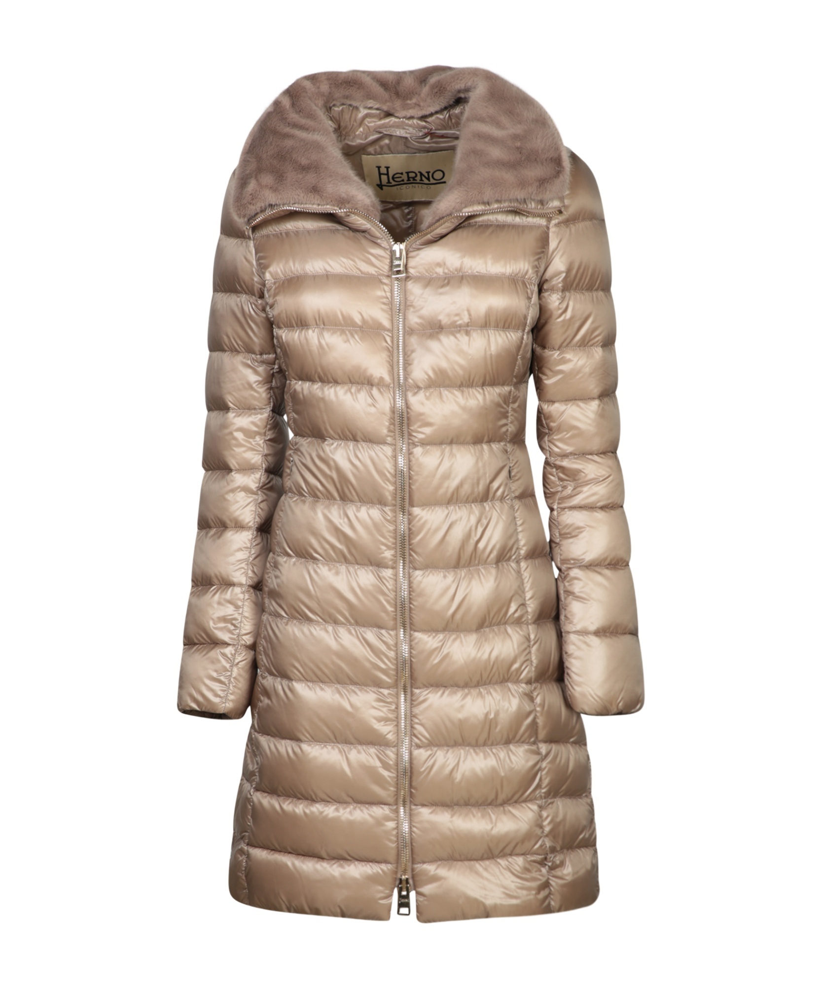 Herno Elisa Long Ecofur Taupejacket In Nude