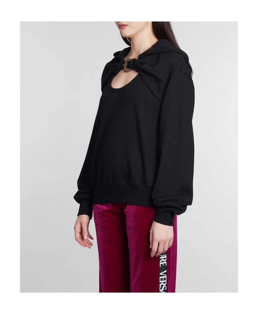 Versace Jeans Buckle-detail Cut-out Hoodie In Black