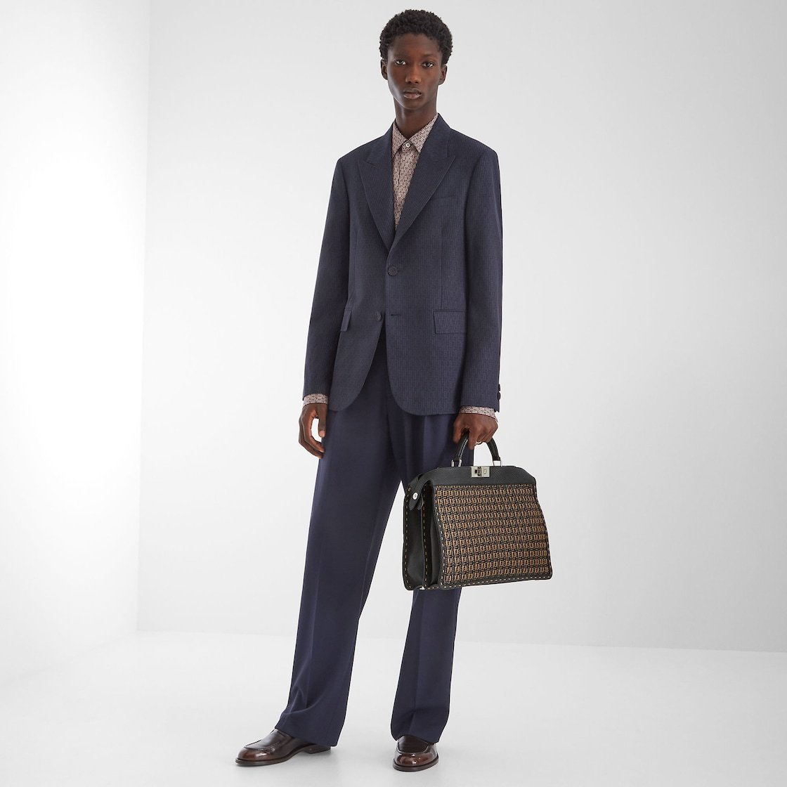 Fendi Ff Motif Long Sleeve Wool Jacket In Blue