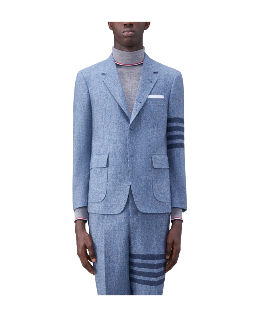 Shop Thom Browne Stripe-detail Single-breasted Blazer In Blue