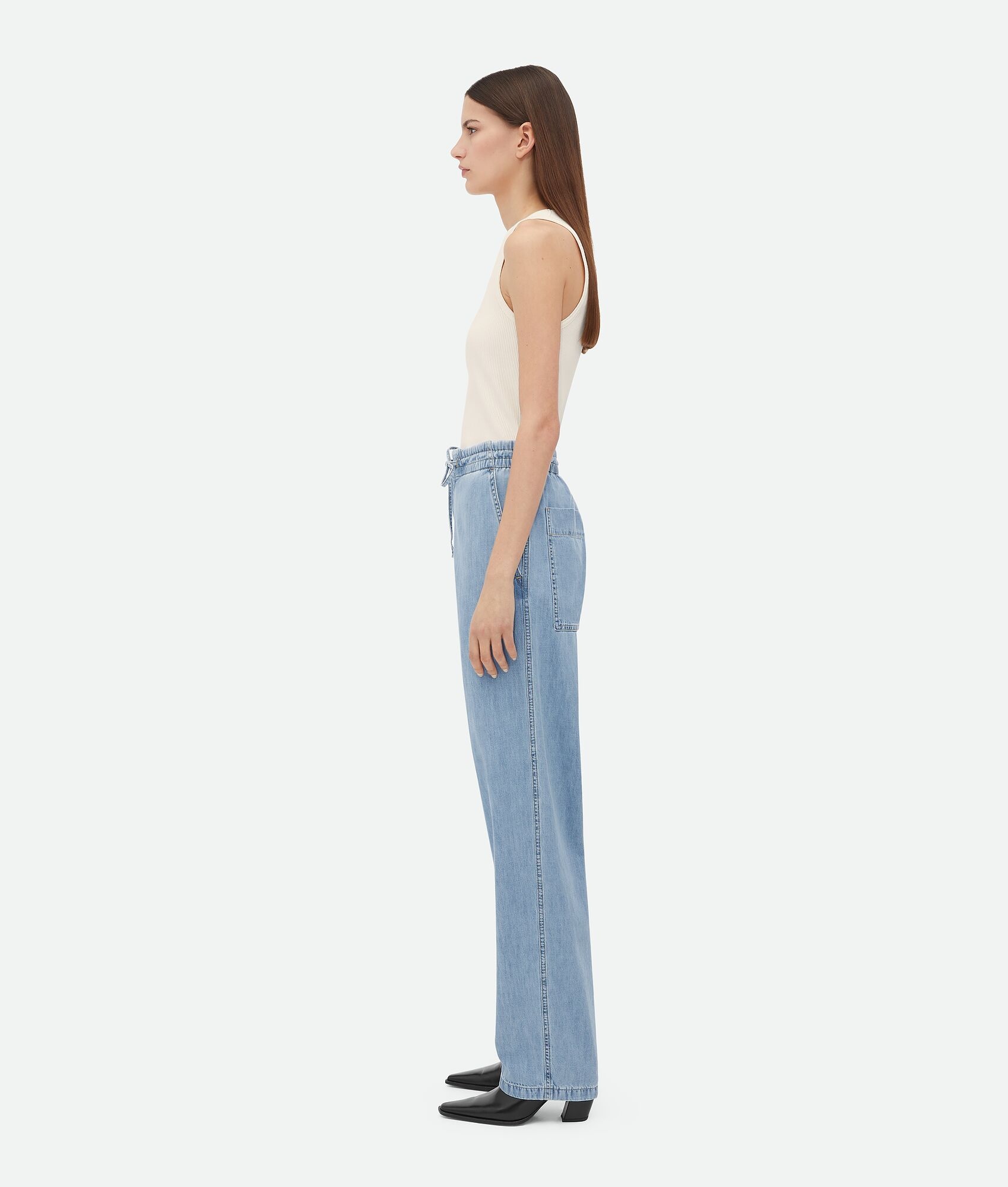 Bottega Veneta Light Bleached Elasticated Denim In Blue