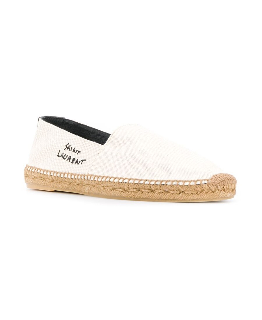 Saint Laurent Espadrille Ecru With Embossed Leather Detailing In White