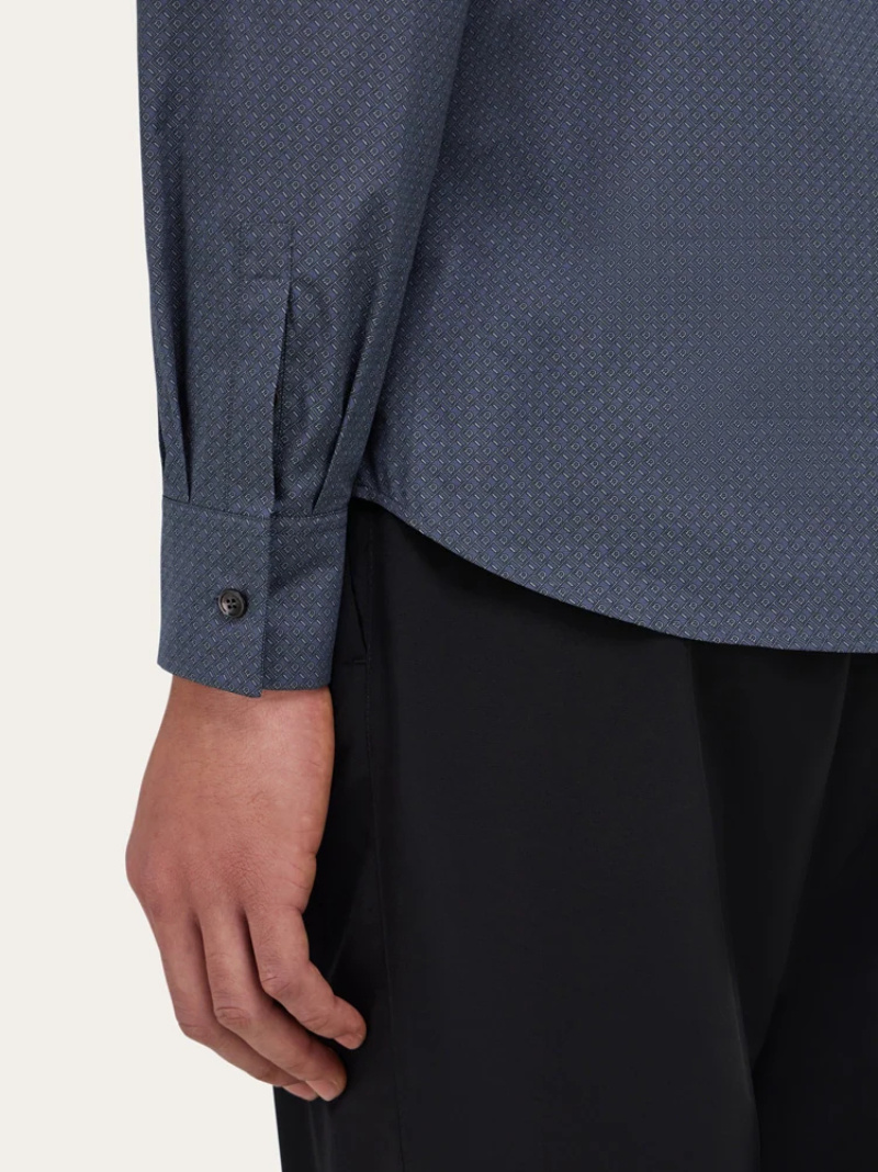 Ferragamo Micro-patterned Shirt In Blue