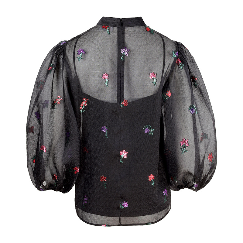 Red Valentino Translucent Bow-tie Blouse In Black
