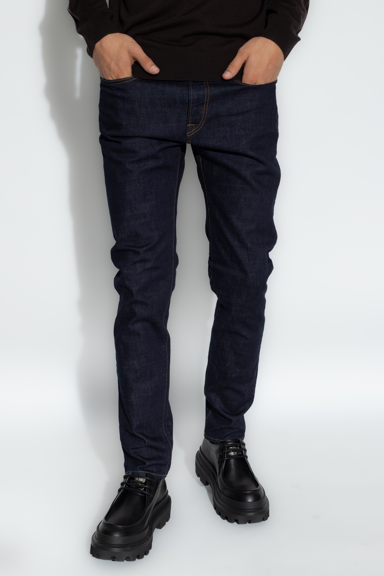 Ps By Paul Smith Contrast-stitching Dark-wash Jeans In Black