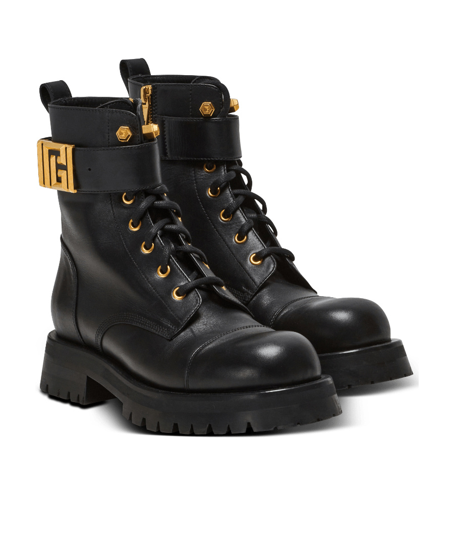 Balmain Combat Ankle Boots In Black