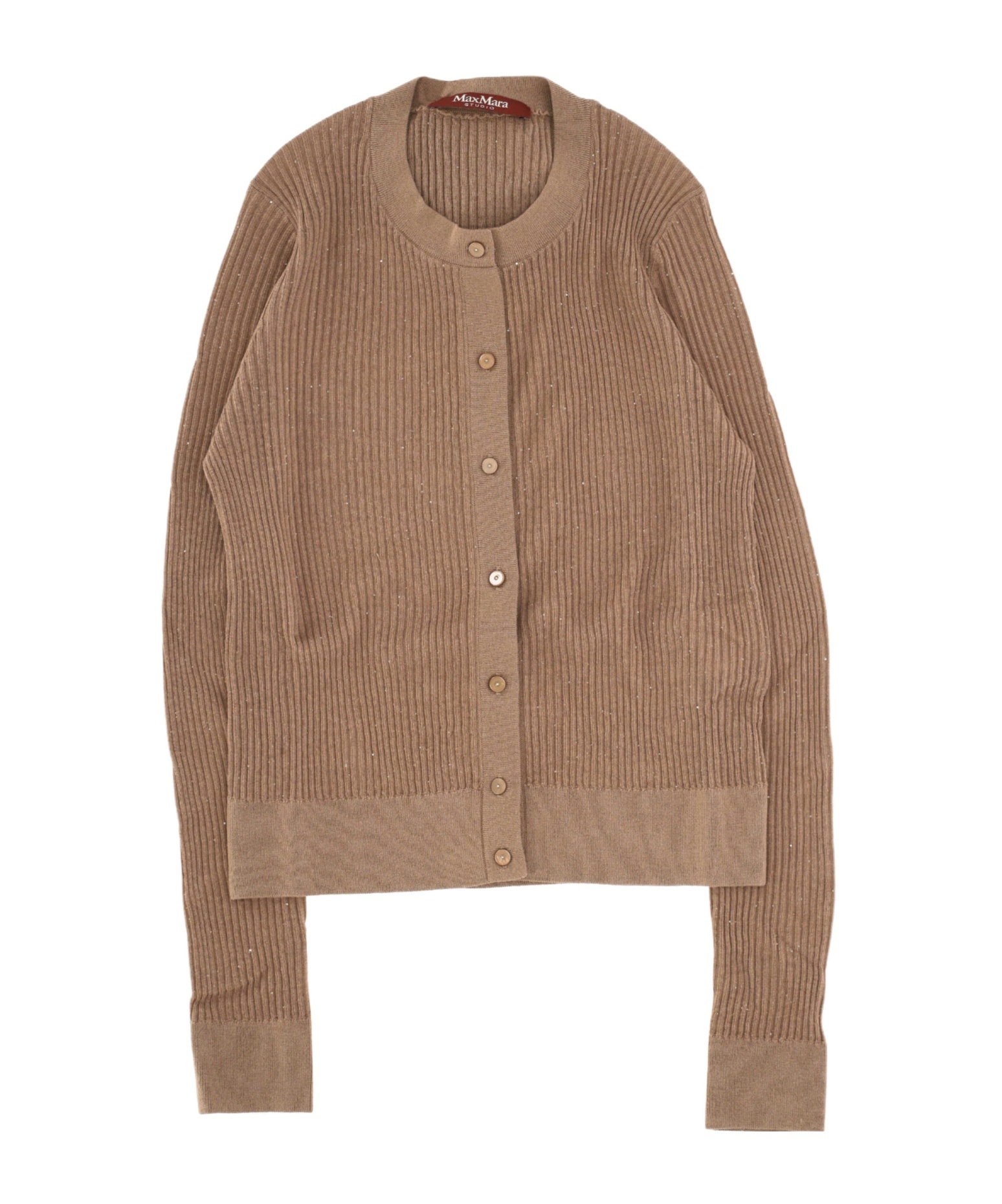 Max Mara Wool And Silk Crew Neck Cardigan In Brown