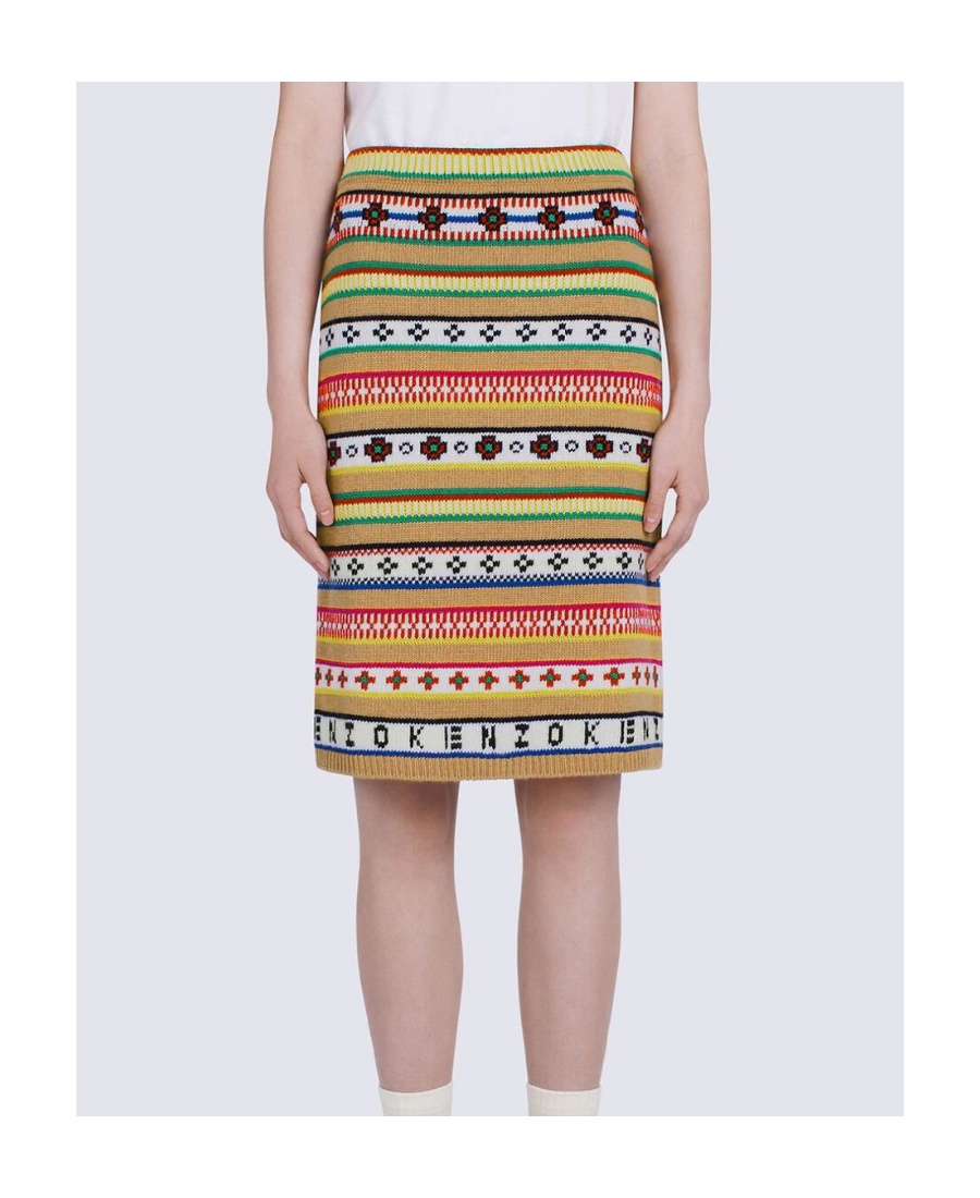 Kenzo Neutral Fairisle Jacquard Stripe Skirt In Pink