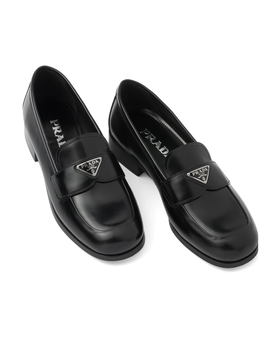 Prada Logo-plaque Leather Loafers In Black