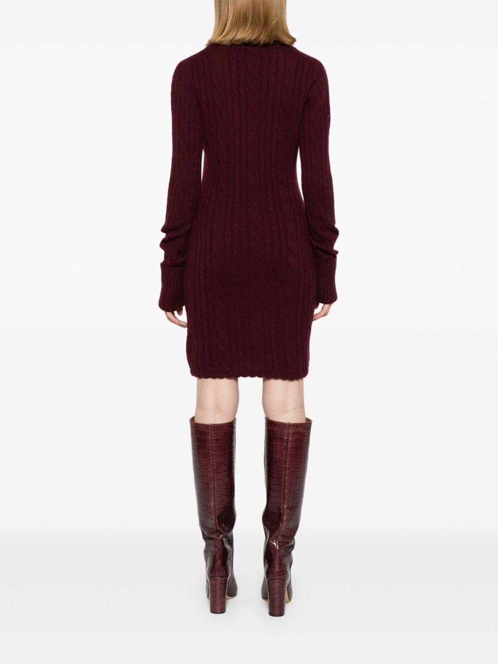 Blumarine Roll-neck Cable-knit Minidress In Brown