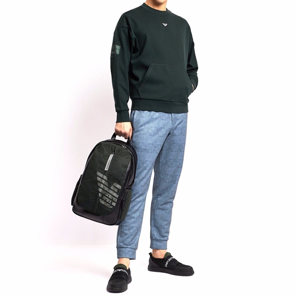 Emporio Armani Round Collar Long Sleeve Sweater In Black