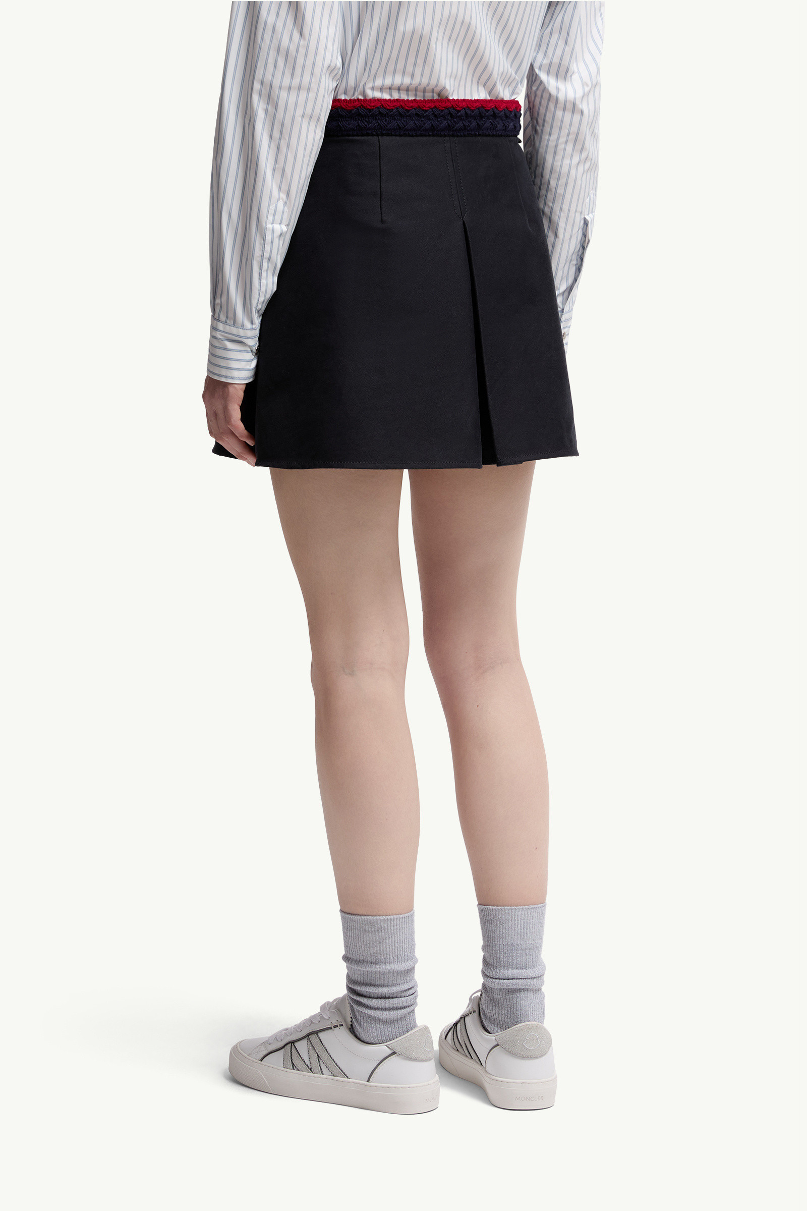 Moncler Cotton Gabardine Pleated Mini Skirt In Blue