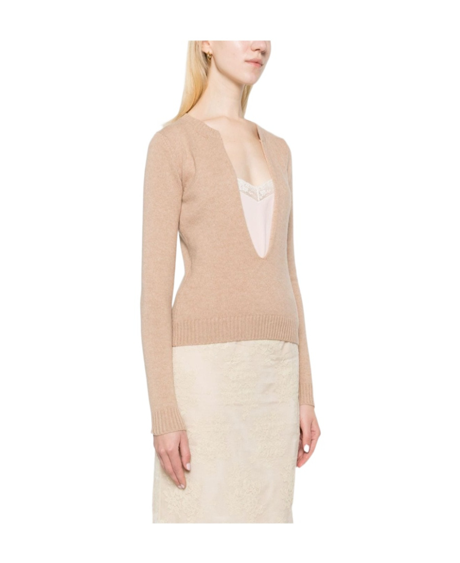 N°21 U-neck Laminated Sweater In Nude