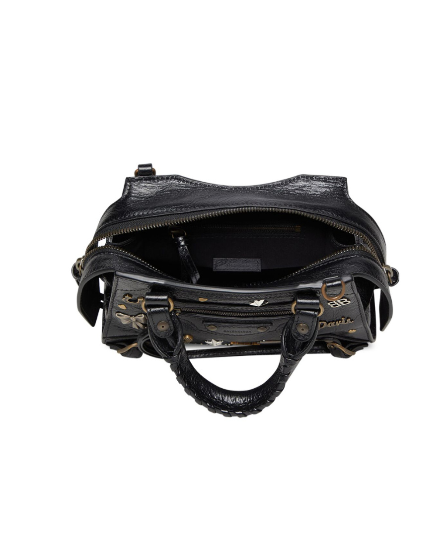 Balenciaga Green Leather Shoulder Handbag With Magnetic Closure And Metal Details In Black