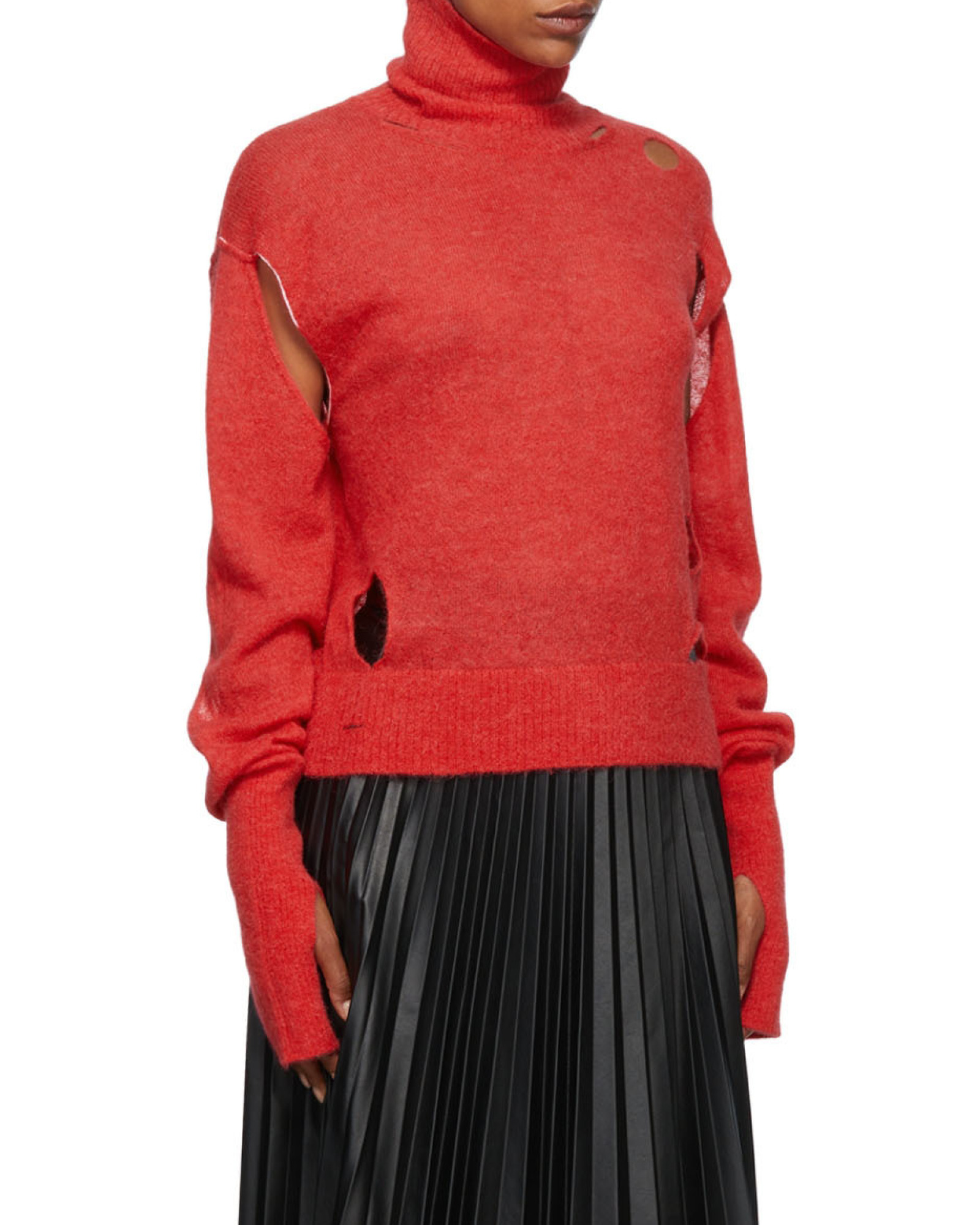 Mm6 Maison Margiela Half Glove Sleeves Turtle-neck Jumper In Red