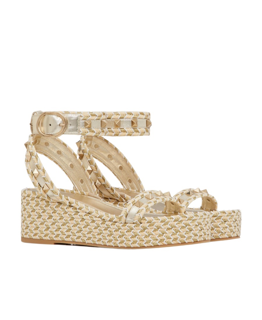 Shop Valentino Rockstud Flatform Sandal In Laminated Nappa Leather 45mm In Nude