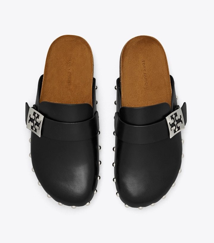 Tory Burch Mellow Leather Buckle Slide Mules In Black
