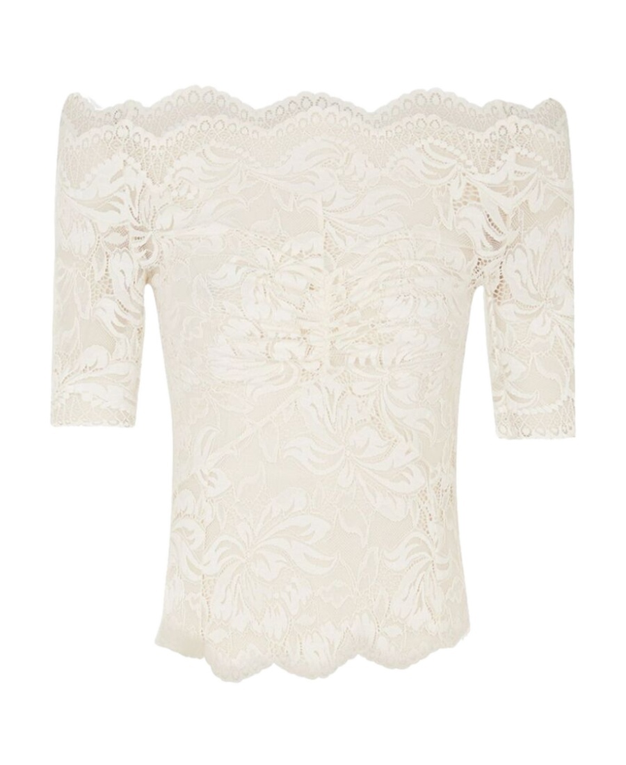 Rabanne Off-white Stretch Lace Short Sleeve Top In White