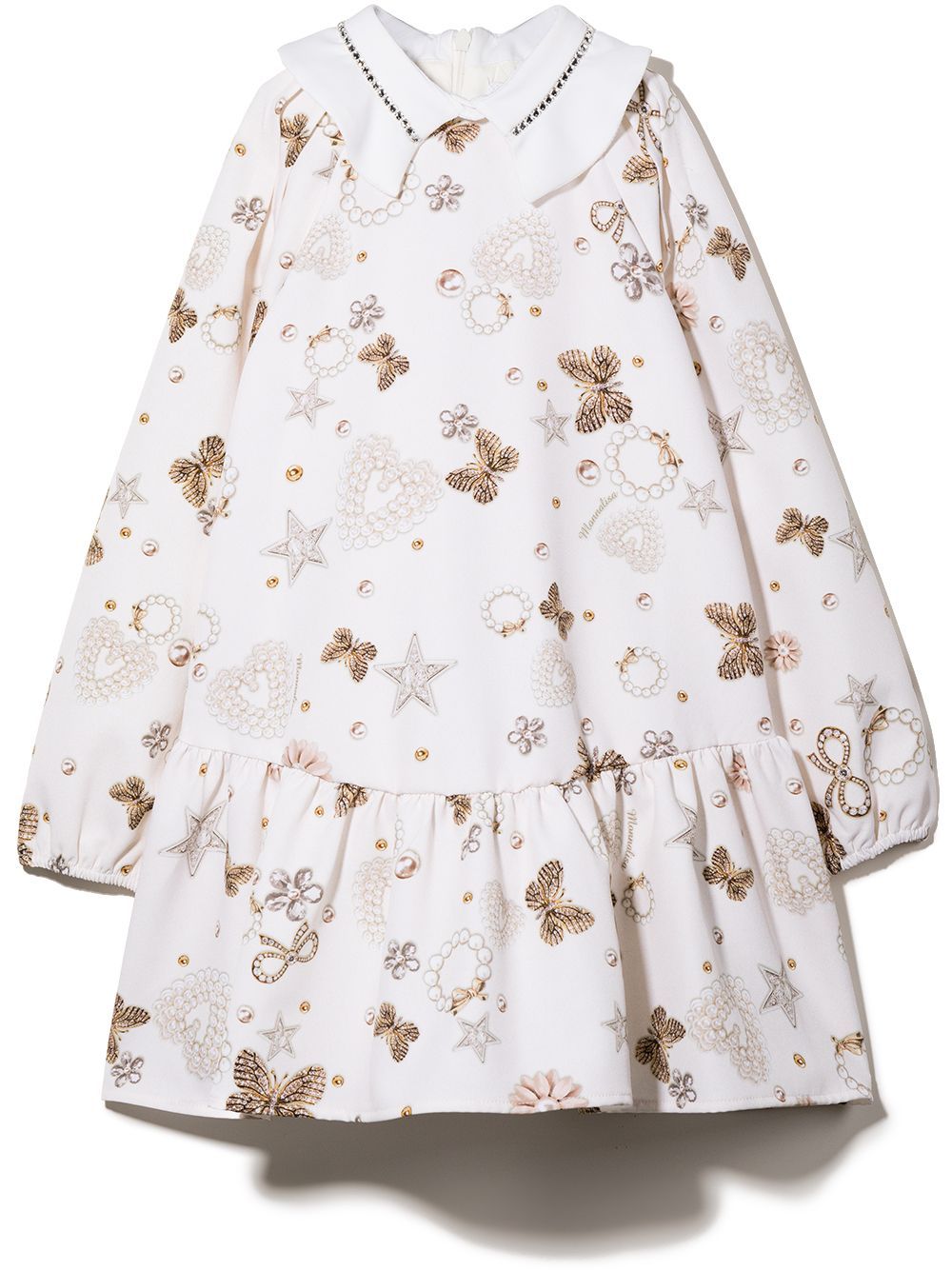 Monnalisa Graphic-print Long-sleeve Dress In White
