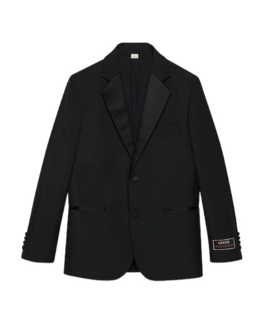 Gucci Interlocking G-appliqué Wool Blazer In Black