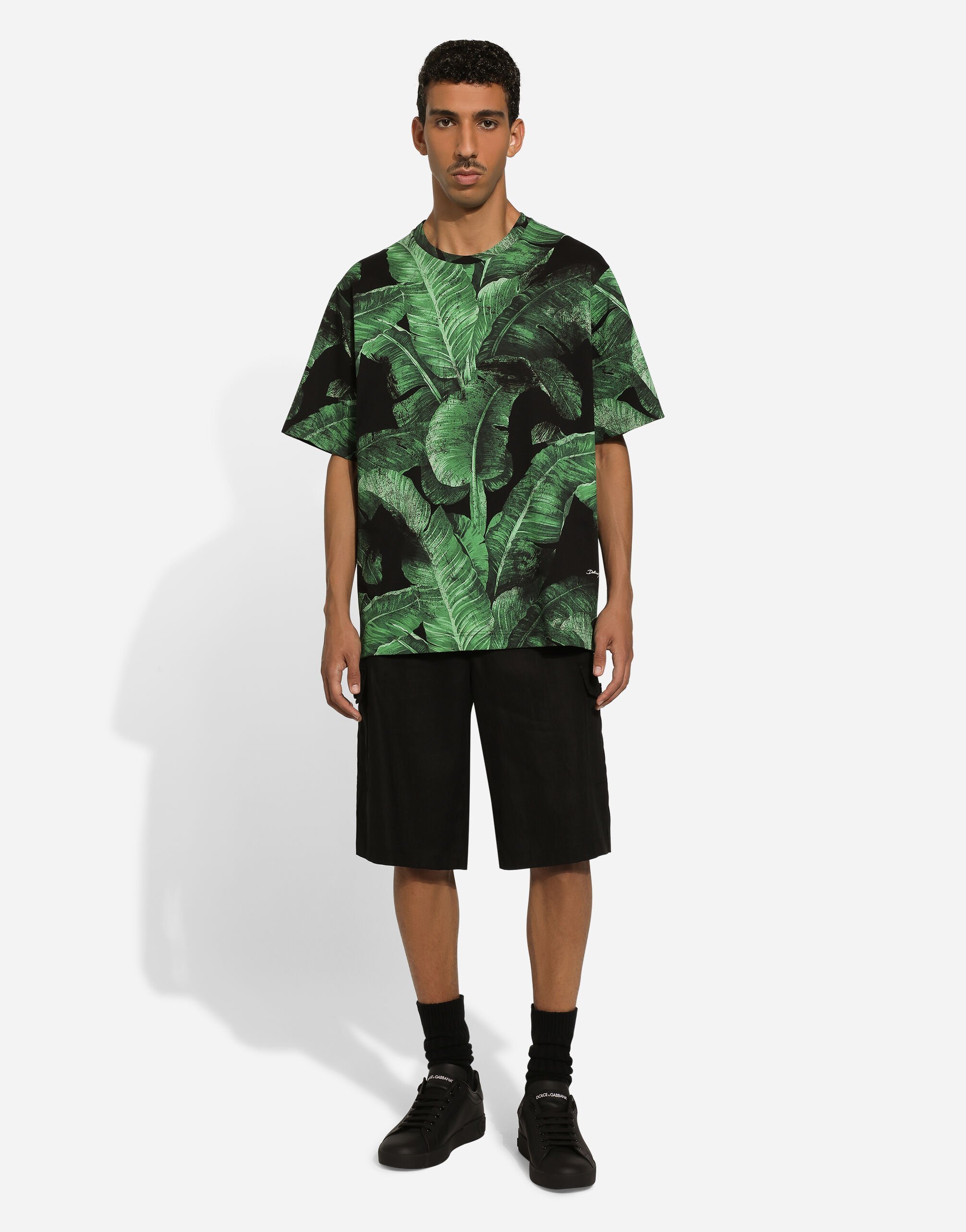Dolce & Gabbana Black Bermuda Shorts With Pockets In Linen Man In Black
