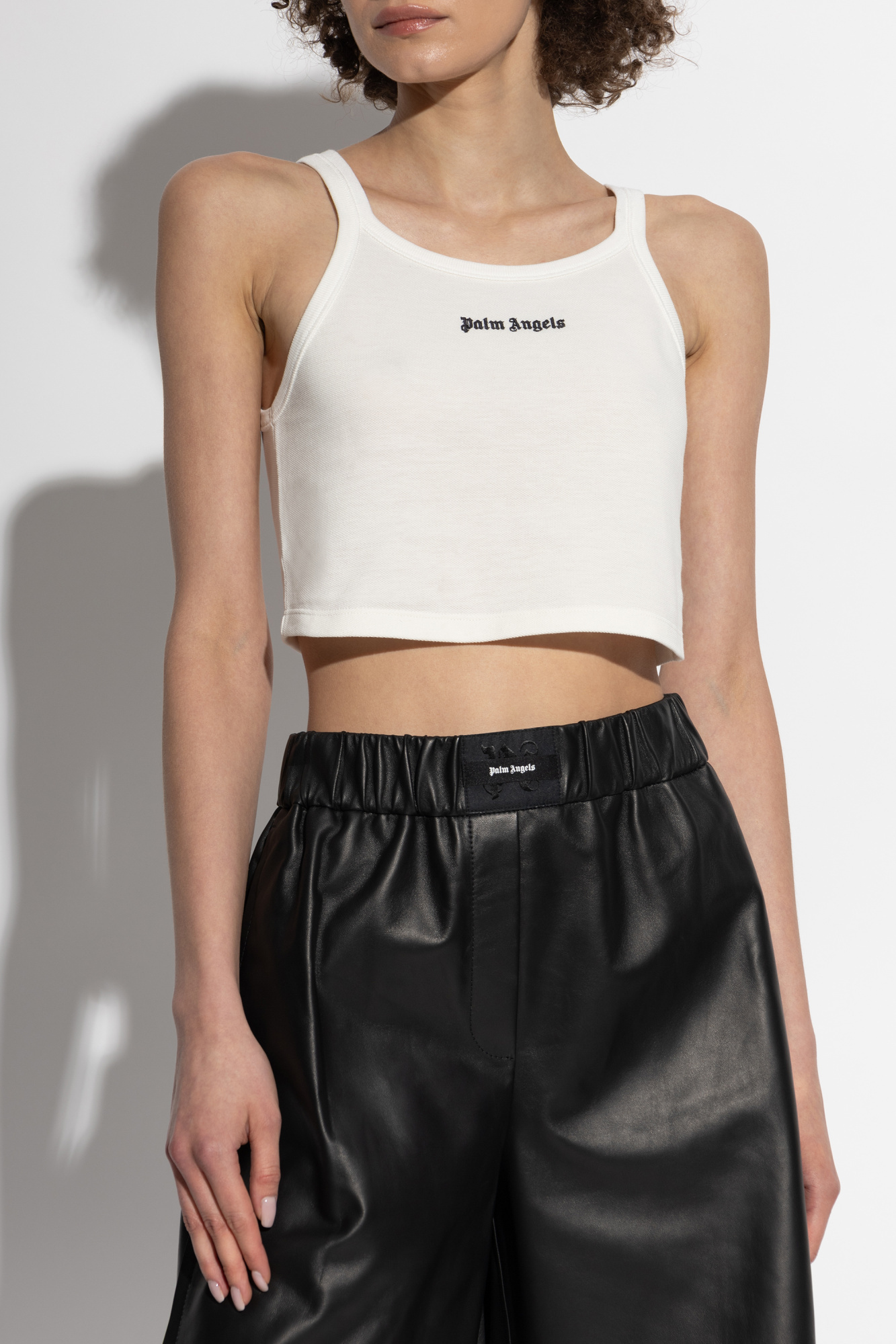 Palm Angels Ribbed Sleeveless Cropped Tank Top In White