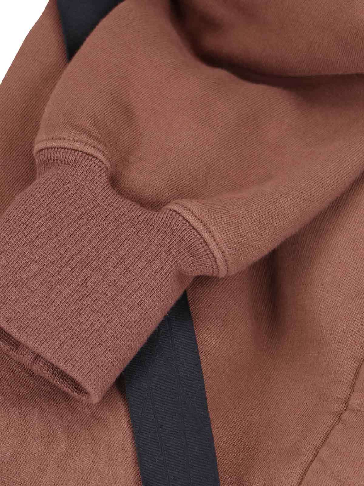Rick Owens Drkshdw Hooded Sweatshirt With Ribbed Cuffs And Hem In Brown