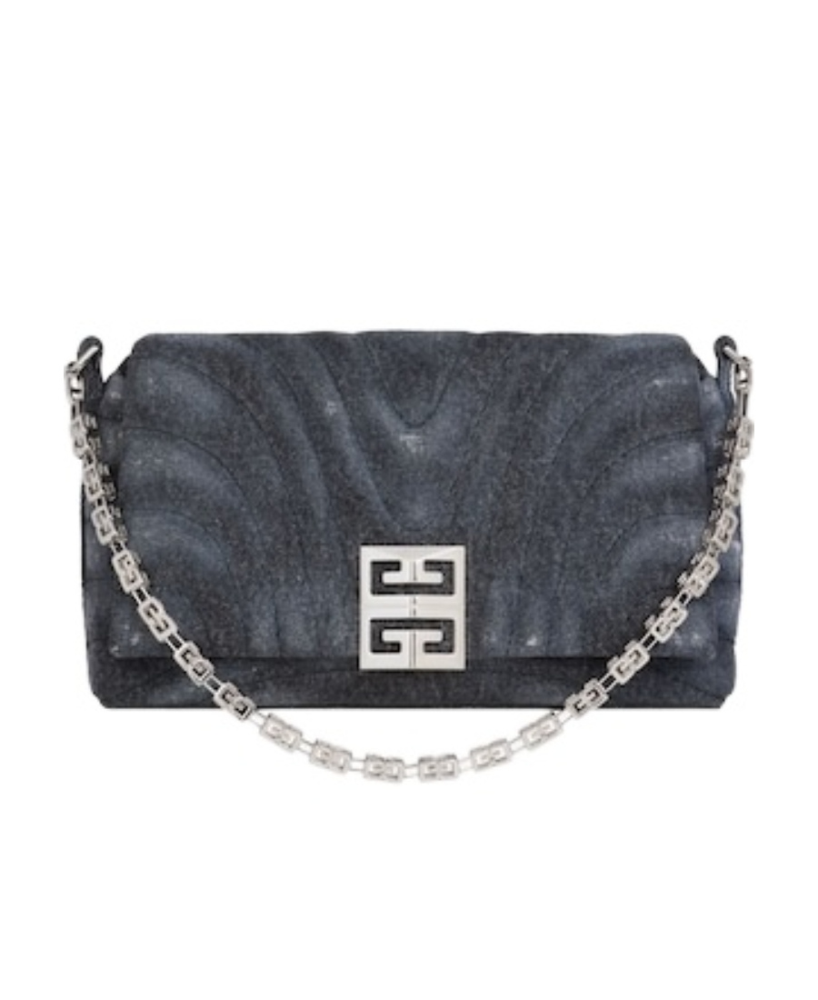 Givenchy Logo Plaque Denim Quilted Small Shoulder Bag In Black