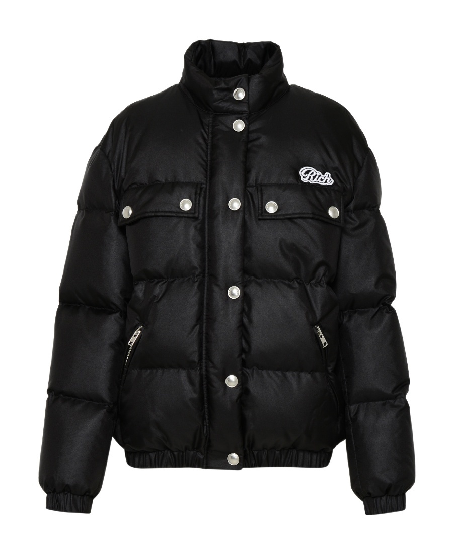 Alessandra Rich Logo-embroidered Puffer Coat In Black