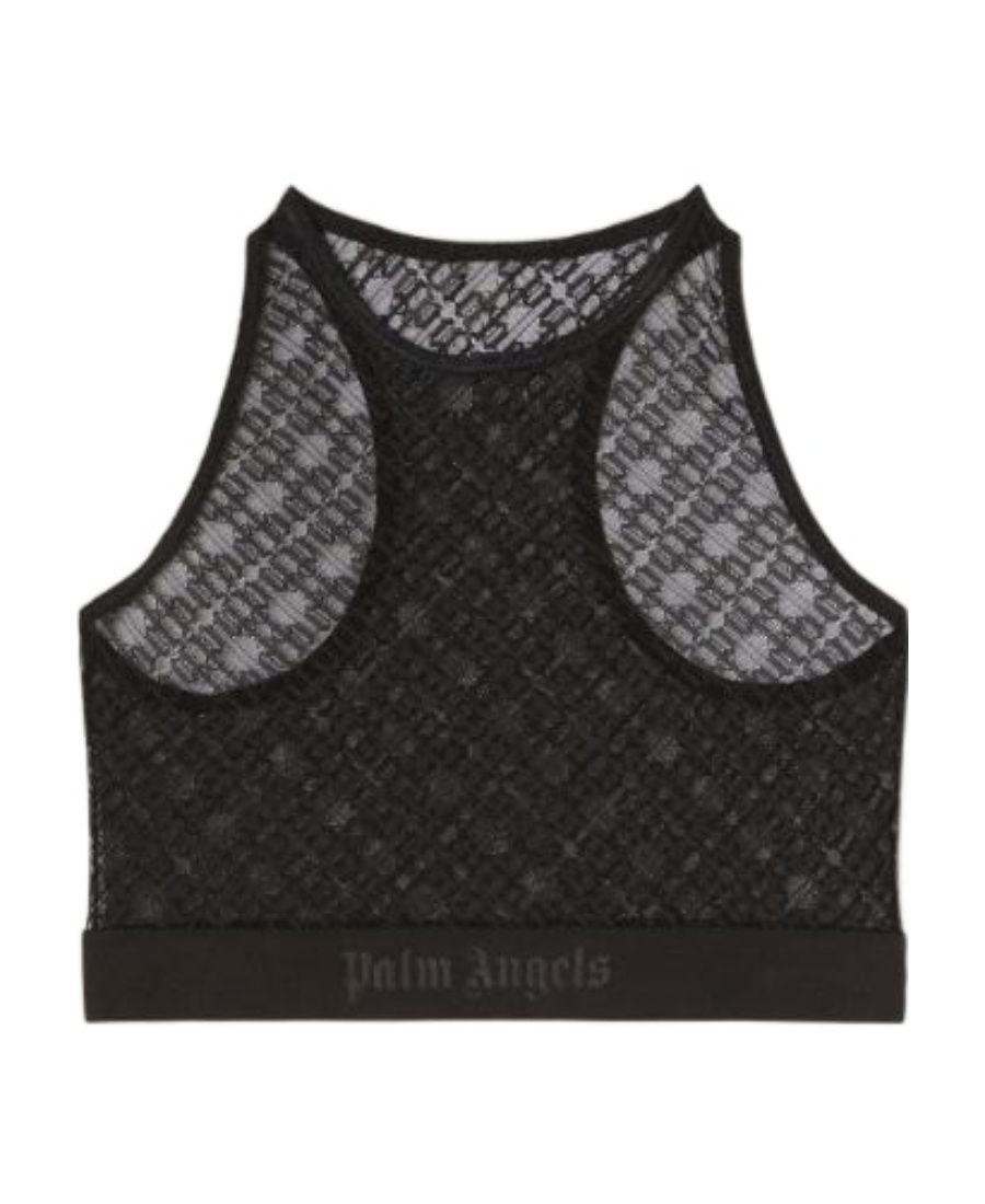 PALM ANGELS SHEER-LACE LOGO RACERBACK BRA