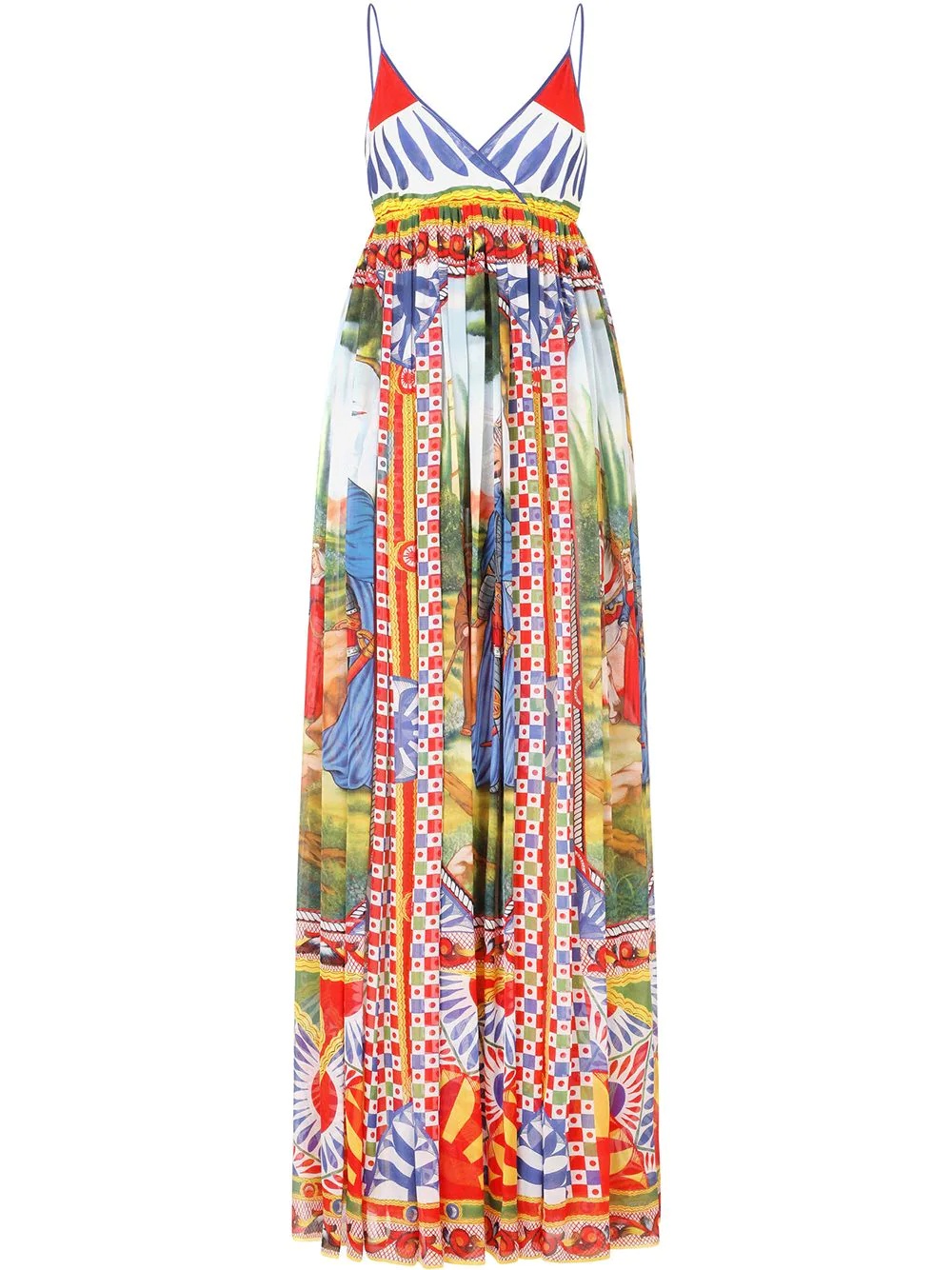 Dolce & Gabbana V-neck Carretto Print Chiffon Maxi Dress In Multicolor