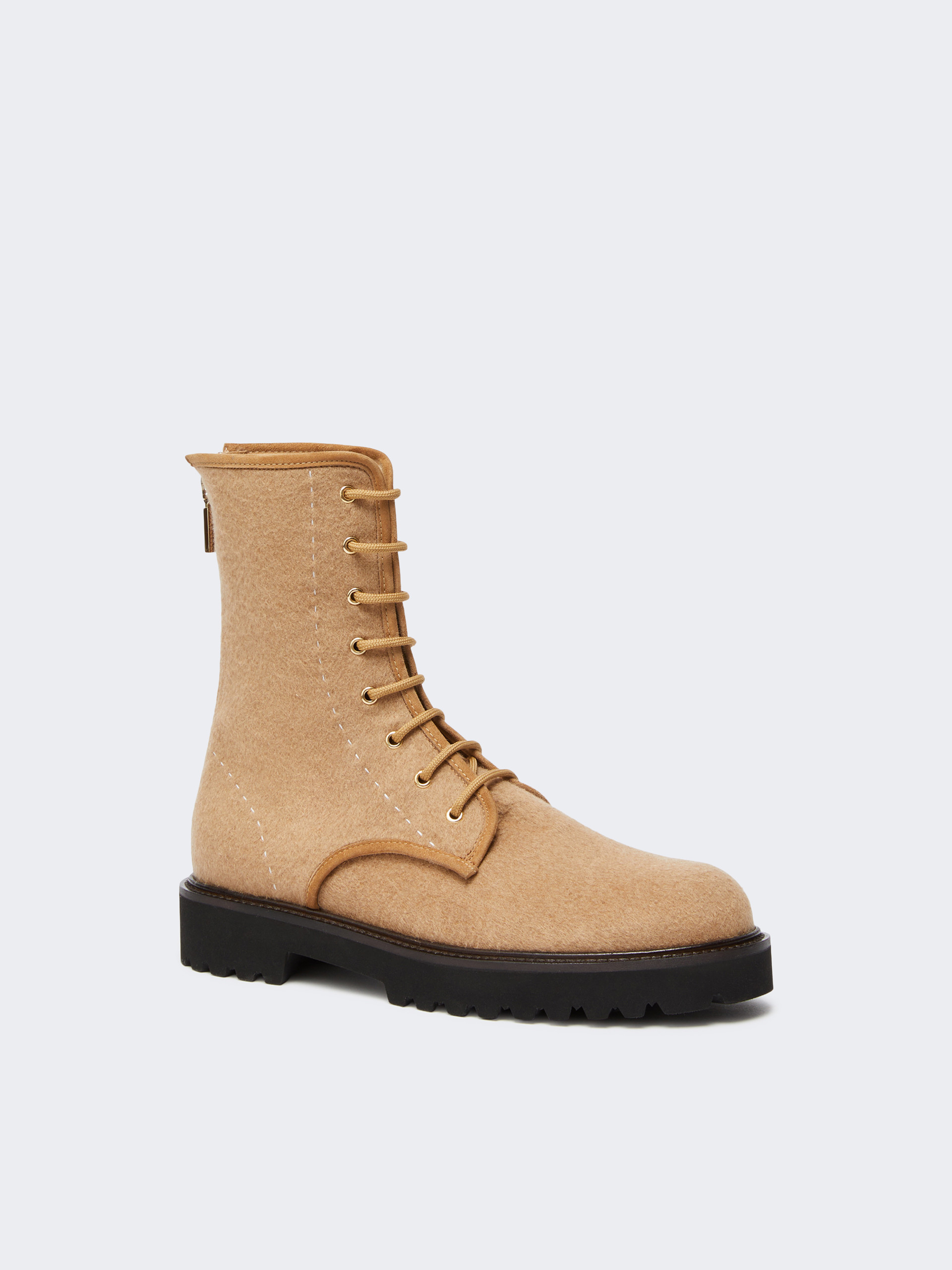 Max Mara Water-repellent Camel Combat Boots In Multi