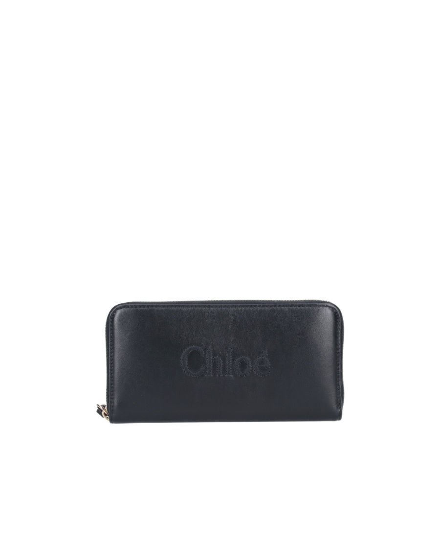 Chloé Sense Logo-embroidered Leather Wallet In Black