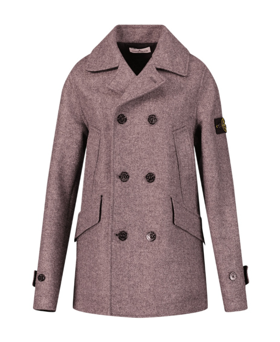 Stone Island Logo-patch Virgin-wool Blend Double-breasted Coat In Gray