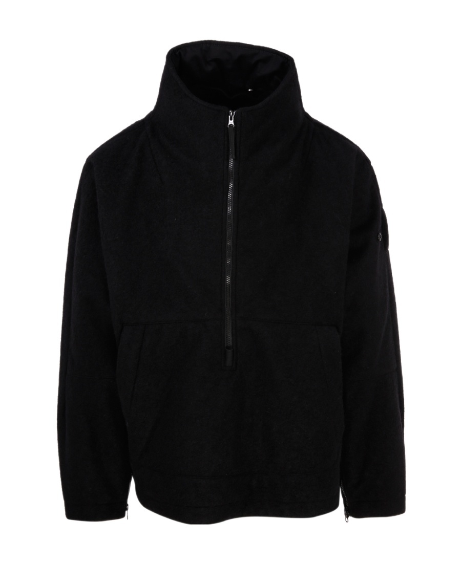 Stone Island High Neck Cotton Zip-up Jacket In Black