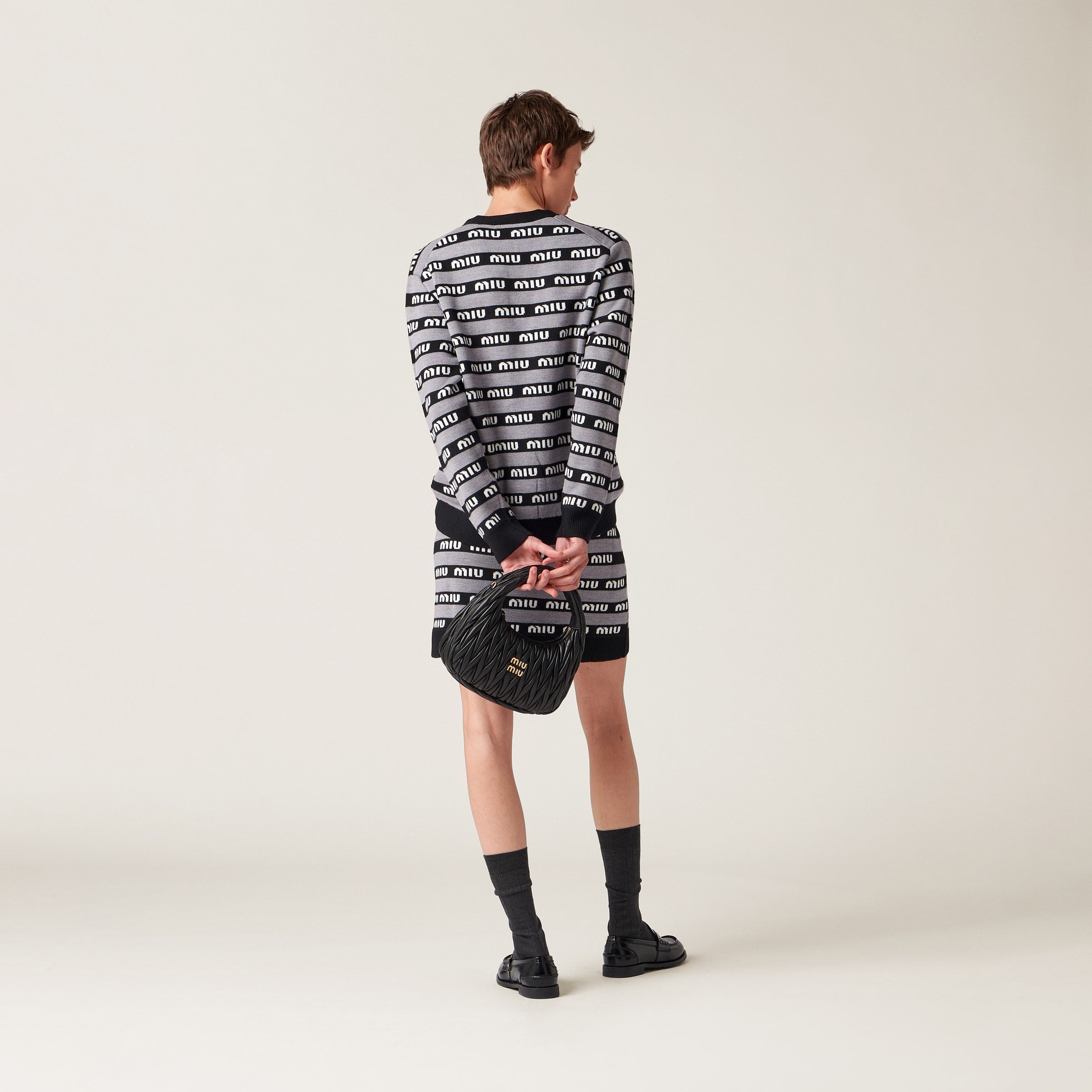 Miu Miu Logo-intarsia Wool Miniskirt In Black