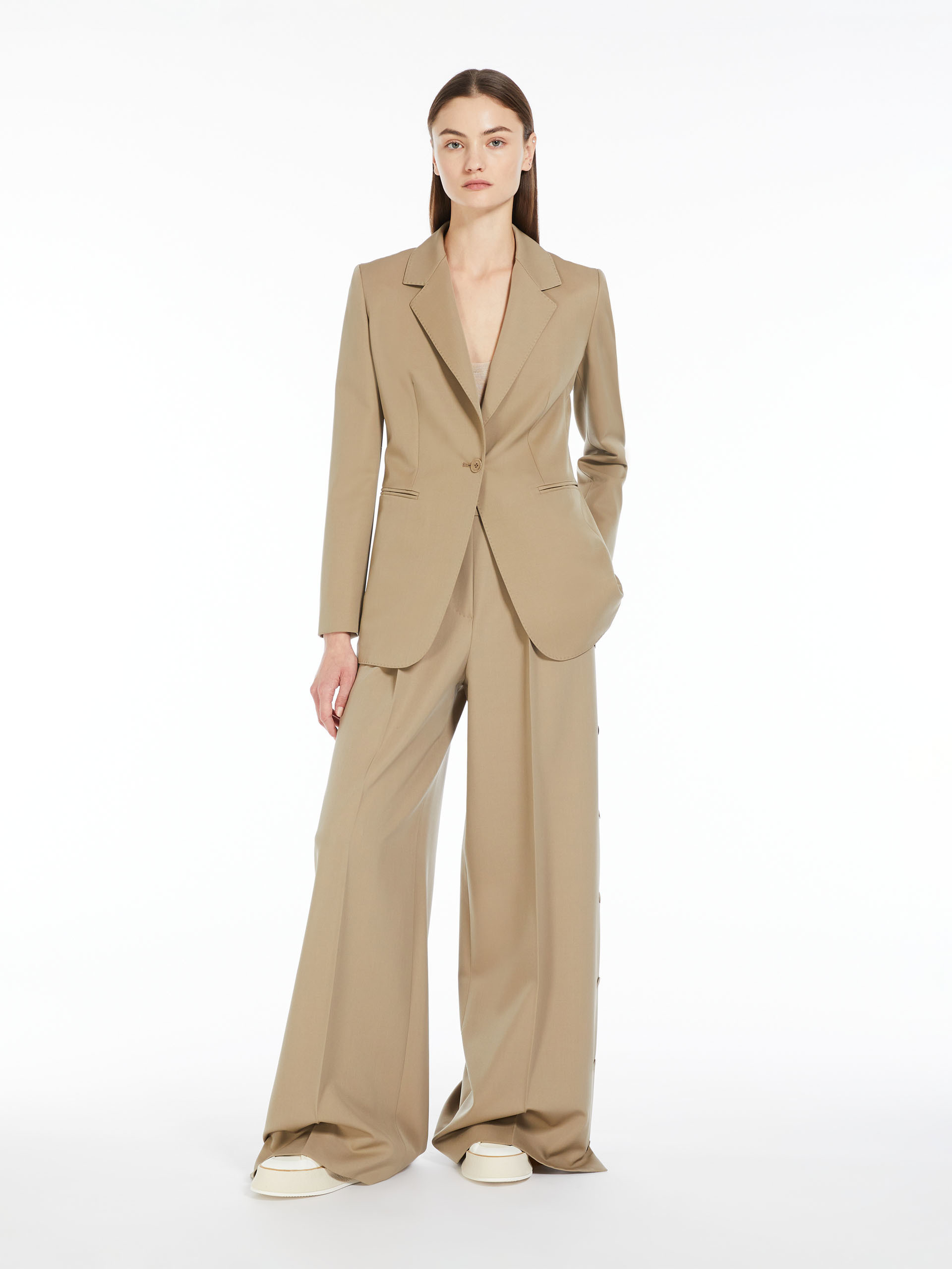 Max Mara Wool Wide-legged Casual Trousers In Nude