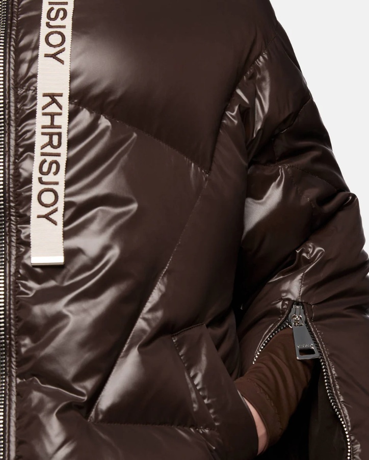 Khrisjoy Iconic Milano Down Jacket In Shiny Nylon In Brown