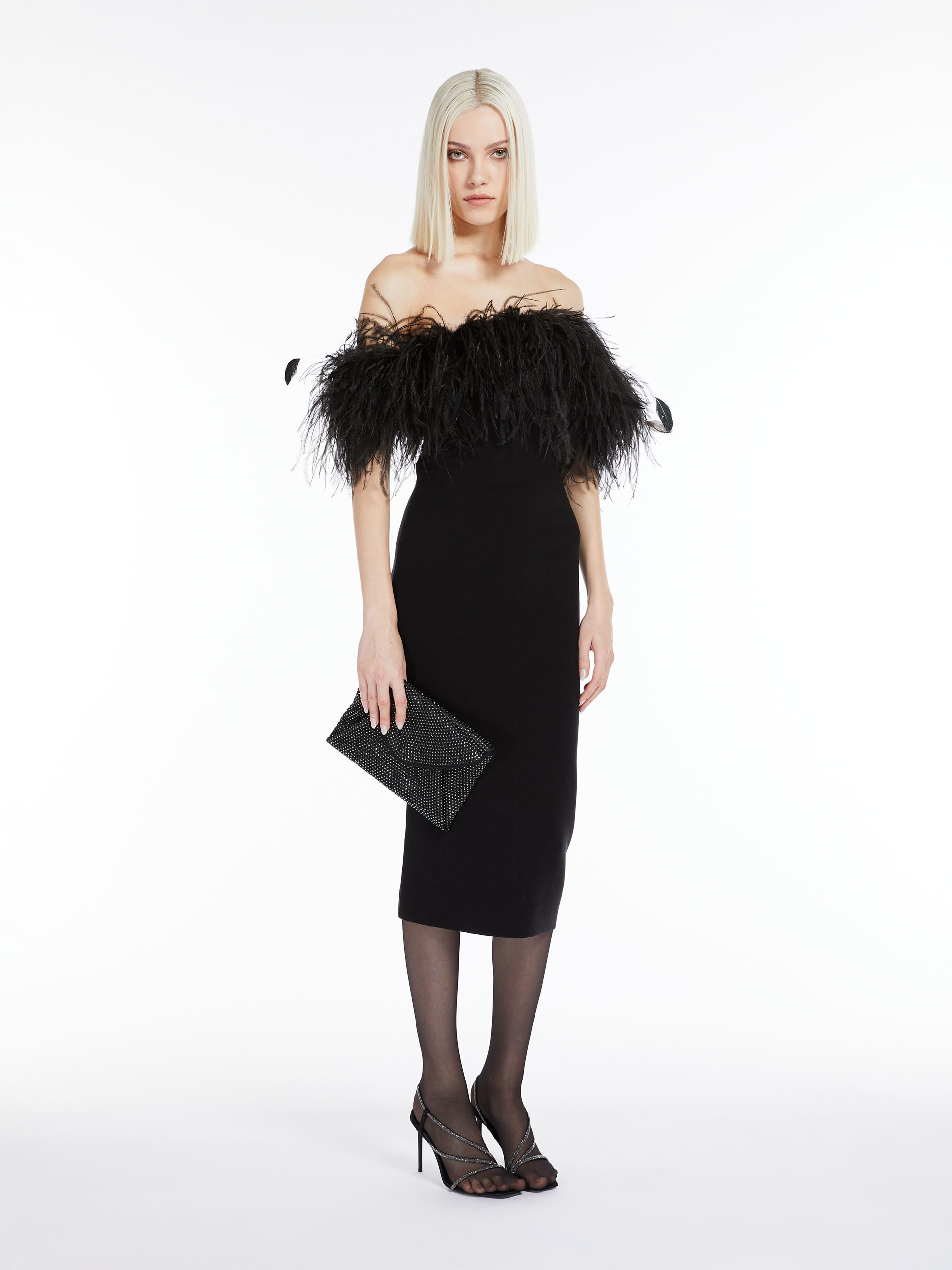 Max Mara Bare-shouldered Wool Dress In Black