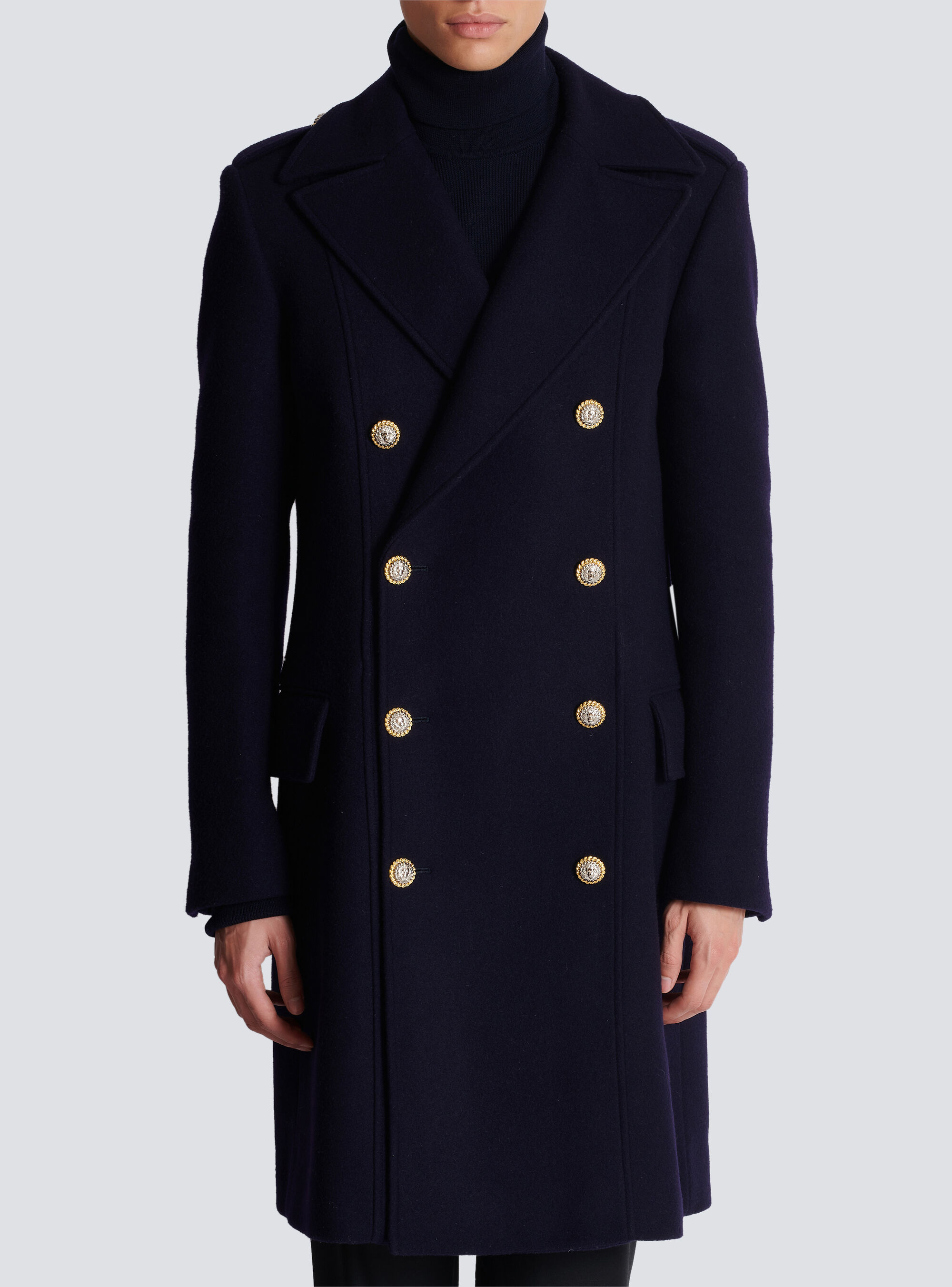 Shop Balmain Double-breasted Coat In Black