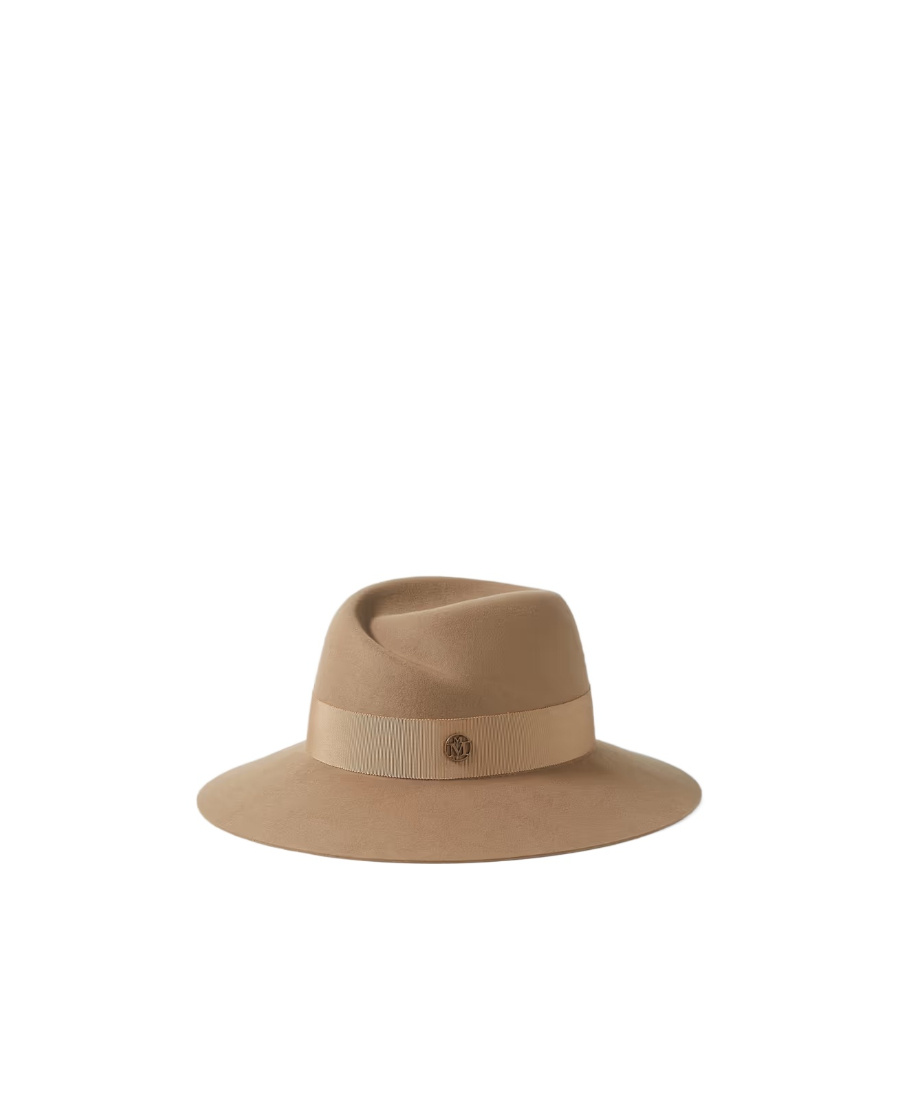 Maison Michel Logo Patch Fedora Hat In Brown