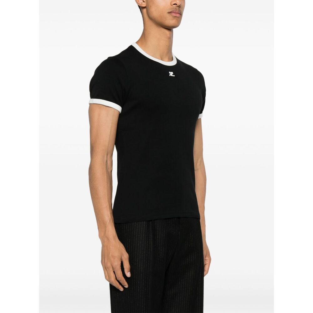 Courrèges Bumpy Embroidered Logo Ringer T-shirt In Black
