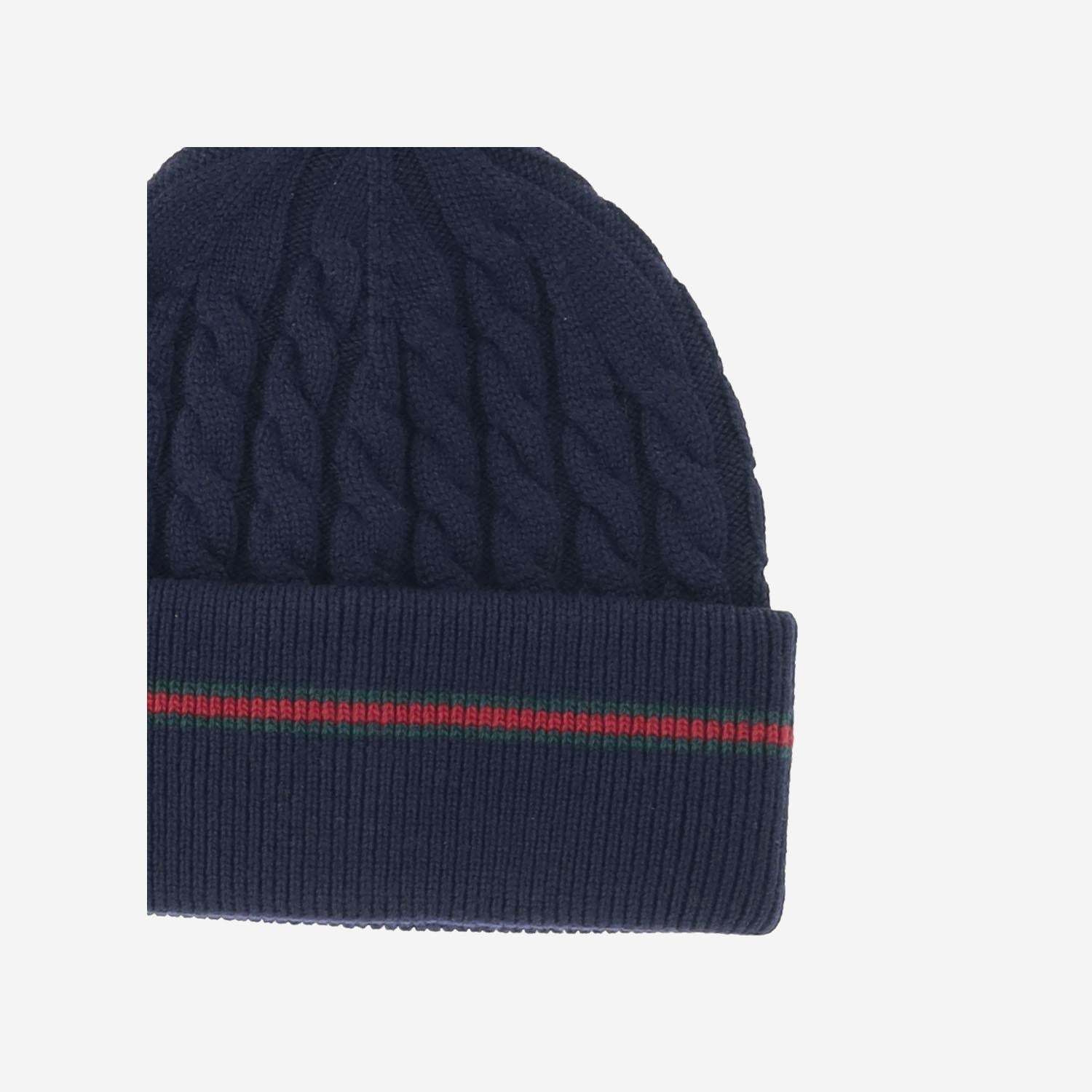 Gucci Wool Beanie With Webbed Ribbon In Blue
