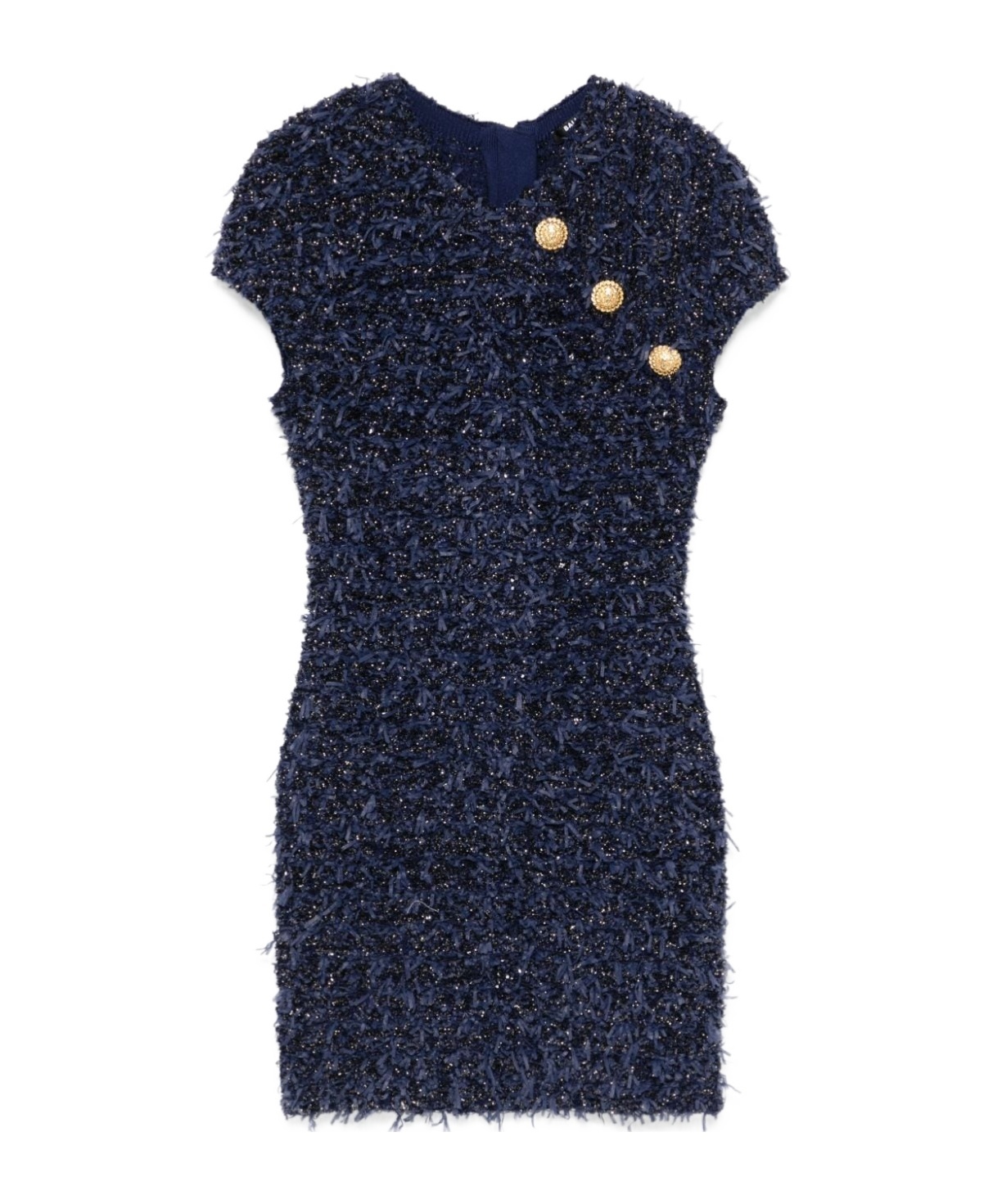 Balmain Short Boucle Dress Fringed Detail In Black