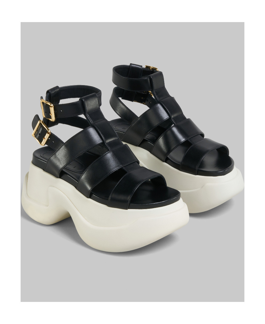 Marni Black Gladiator Platform Sandals In White