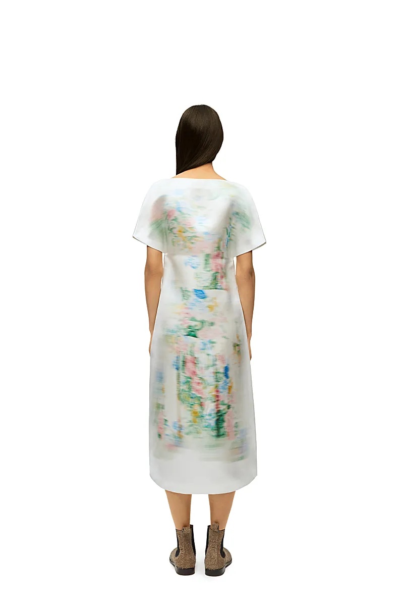 Loewe Attern-printed Short-sleeved Silk Dress In White