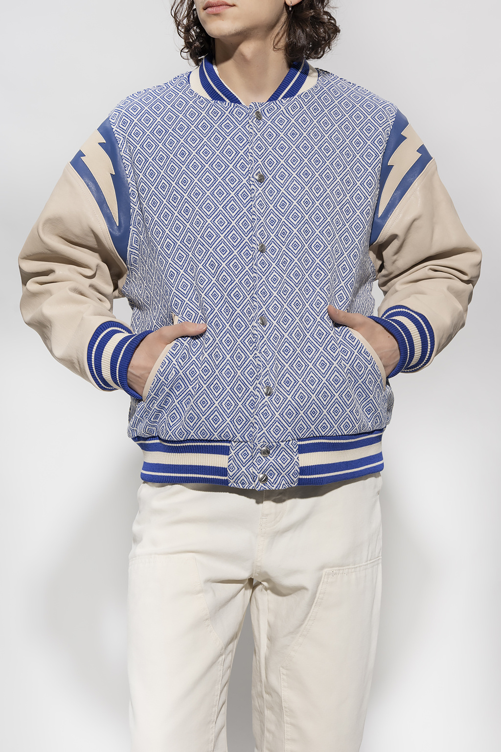 Rhude Diamond-jacquard Baseball Jacket In Blue