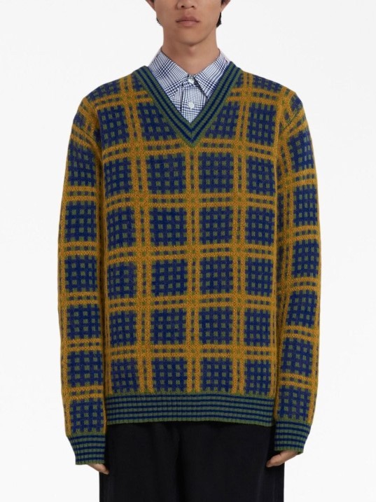 Marni Check-pattern Pullover In Black