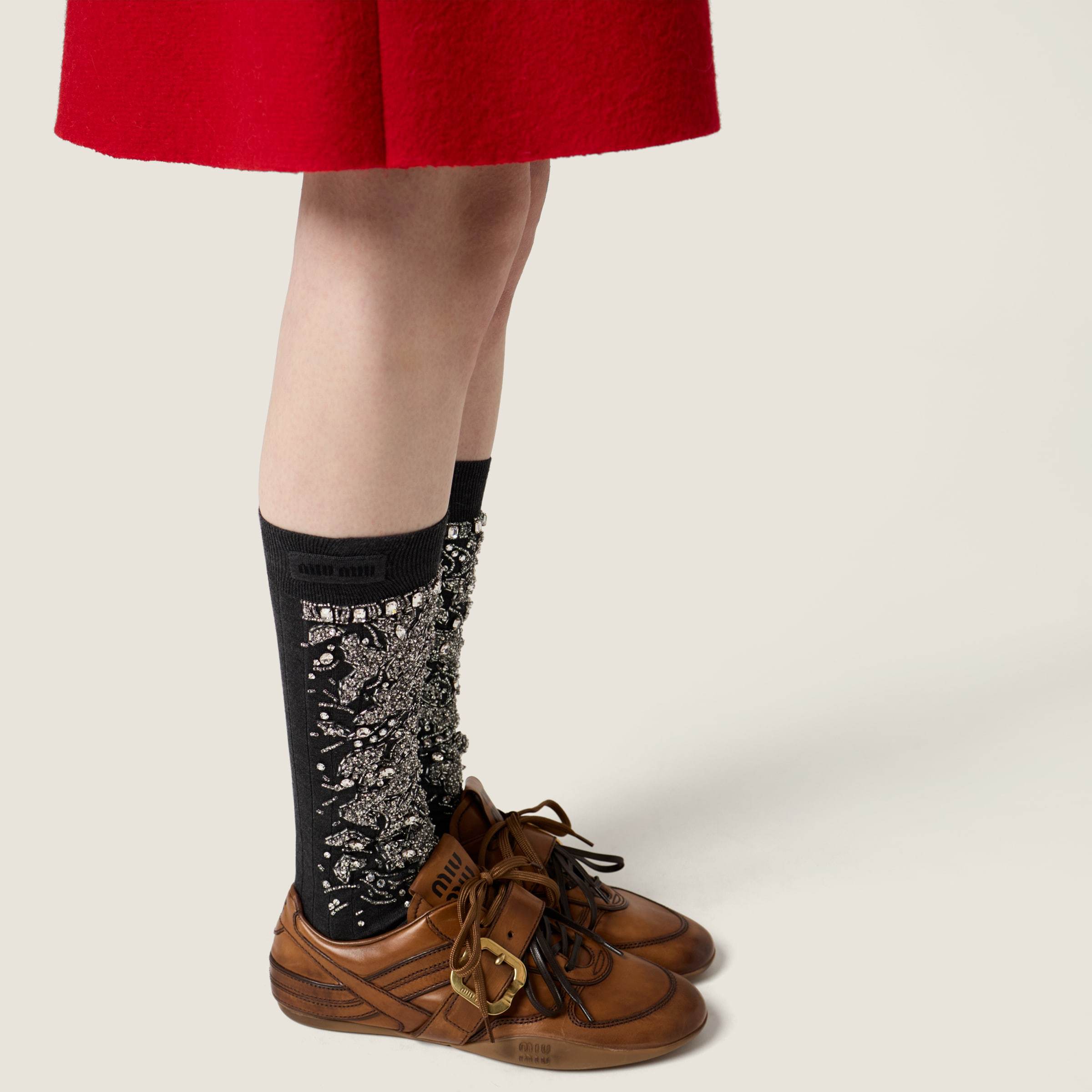 Miu Miu Cognac-colored Leather Sneakers With Buckle In Multi