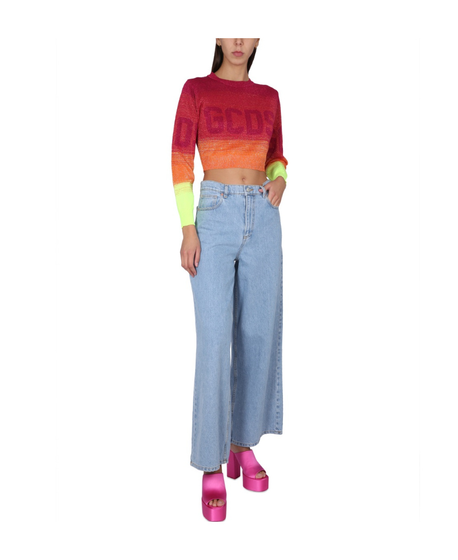 Gcds Logo-print Ombré Cropped Jumper In Multicolor